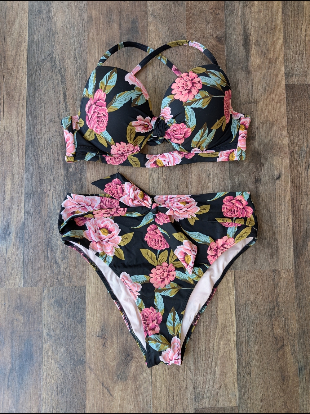 Rose Print Bikini Set on Black